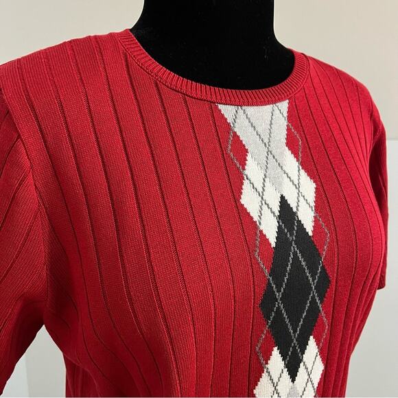 Vintage Alfred Dunner Argyle Short Sleeve Red Pullover Knit Sweater Top Medium - Picture 6 of 11